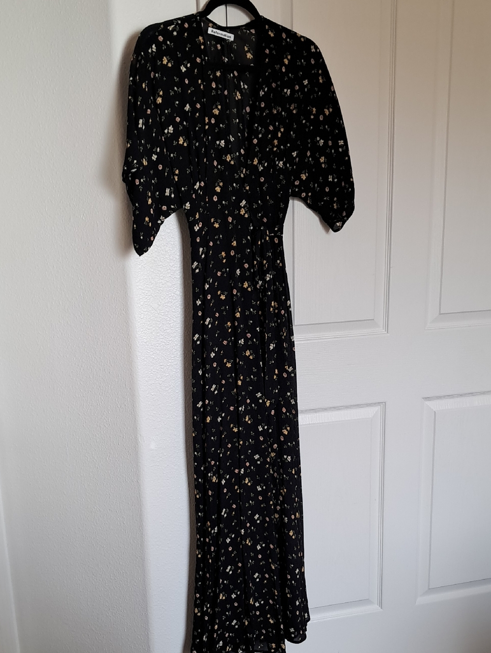 Reformation Black Maxi Dress with Small Floral Print